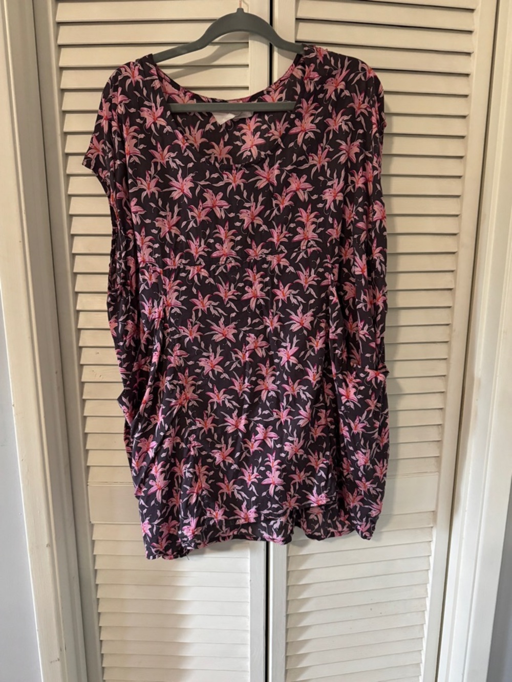 Black Floral Pink Pattern Oversized Top/beach cover up